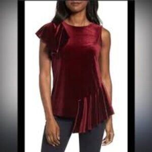 Halogen Burgundy Velvet Asymmetrical Blouse Size 1